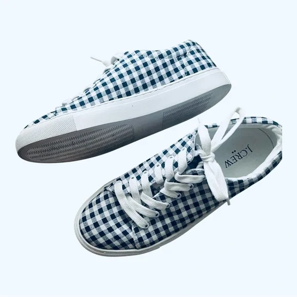 J.Crew casual walking Blue and White Gingham plaid canvas Sneakers Women’s 7.5 - Picture 14 of 16